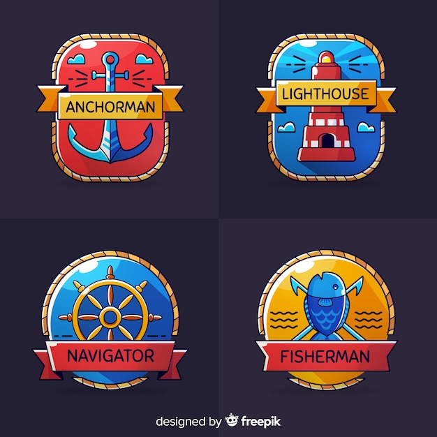 Free Vector hand drawn nautical badge collection