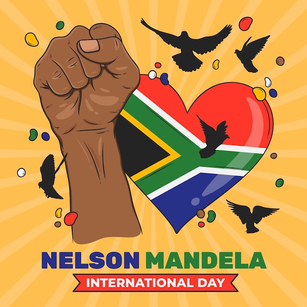 Hand drawn nelson mandela international day illustration