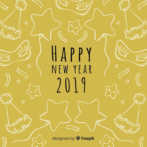 Hand drawn new year 2019 background