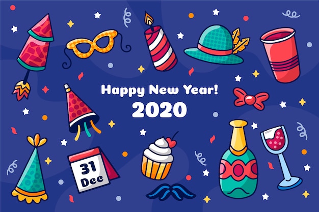 Hand drawn new year 2020 background