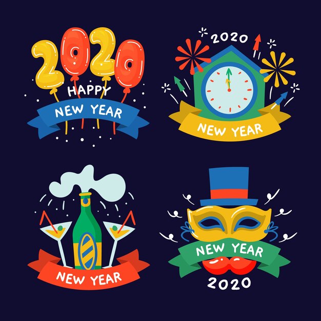 Hand drawn new year 2020 label collection