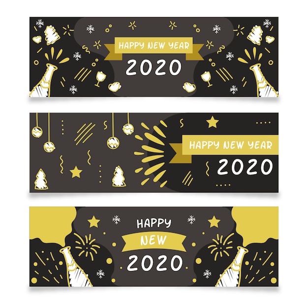 Hand drawn new year 2020 party banners