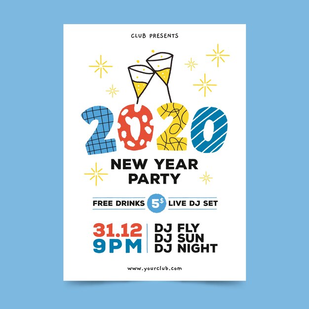 Hand drawn new year 2020 party flyer/poster