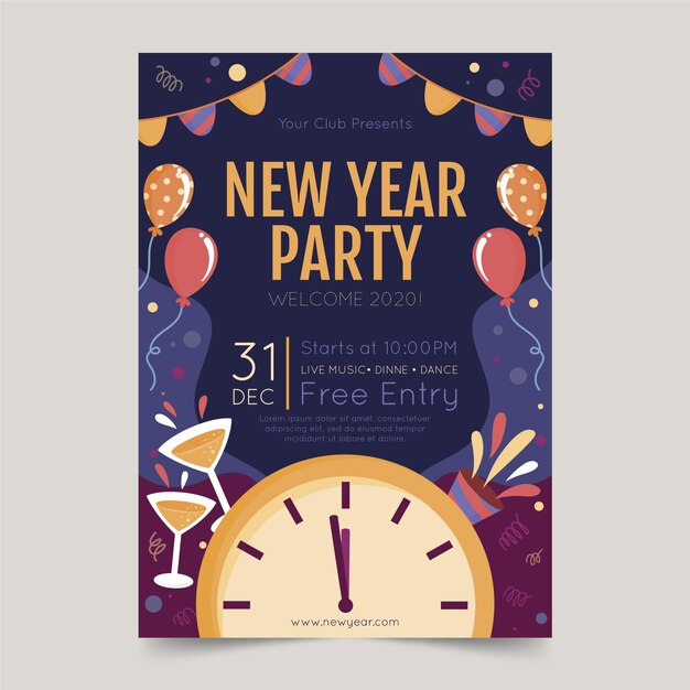 Hand drawn new year 2020 party poster template