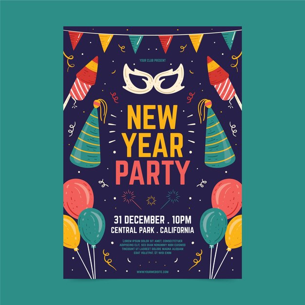 Hand drawn new year 2020 party poster template