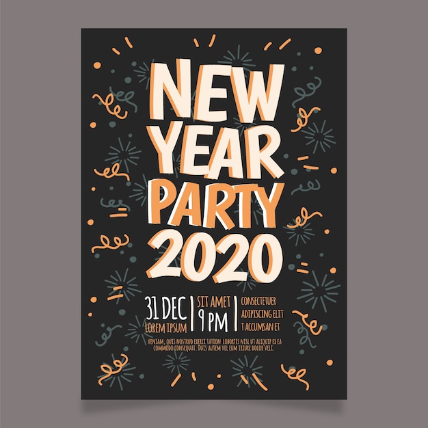 Free Vector hand drawn new year 2020 party poster template