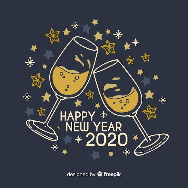 Free Vector hand drawn new year 2020 with glasses