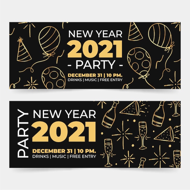 Hand drawn new year 2021 party banners