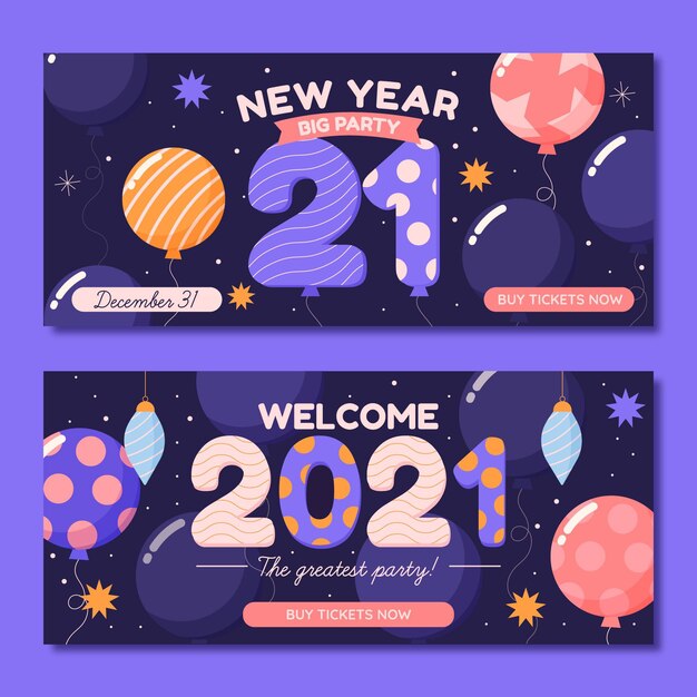 Hand drawn new year 2021 party banners