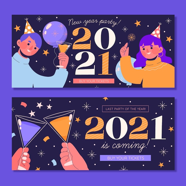 Hand drawn new year 2021 party banners