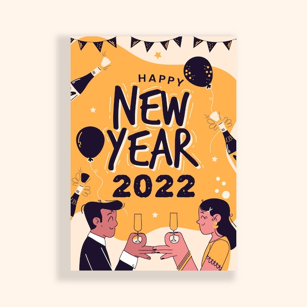 Hand drawn new year greeting card template