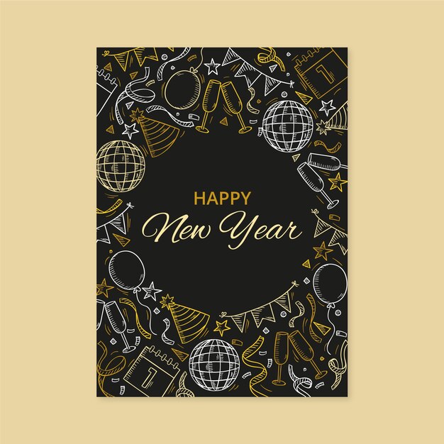 Hand drawn new year greeting card template