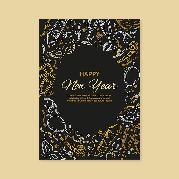 Hand drawn new year greeting card template