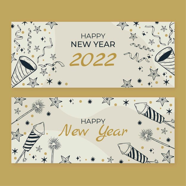 Hand drawn new year horizontal banners set