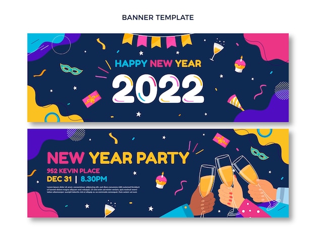 Hand drawn new year horizontal banners set