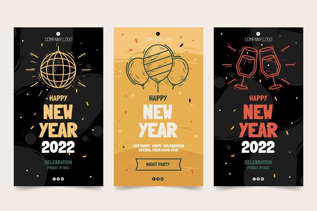 Hand drawn new year instagram stories collection