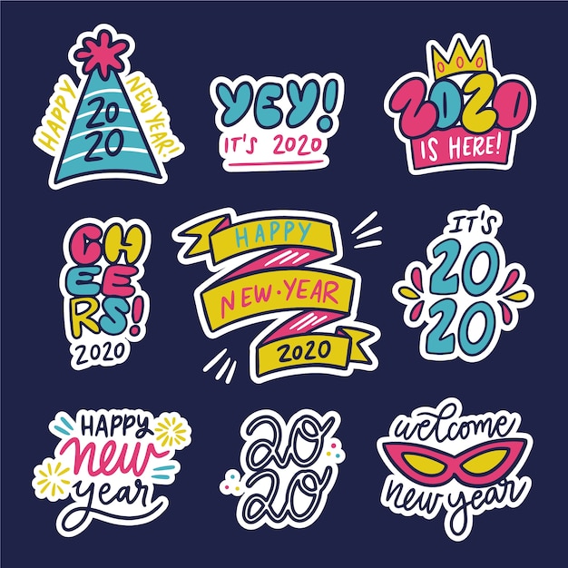 Free Vector hand drawn new year label collection