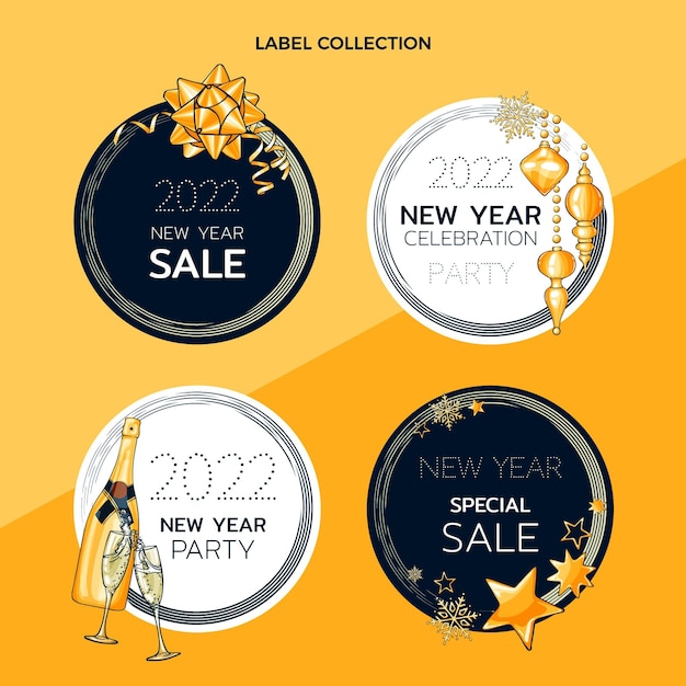 Hand drawn new year labels collection