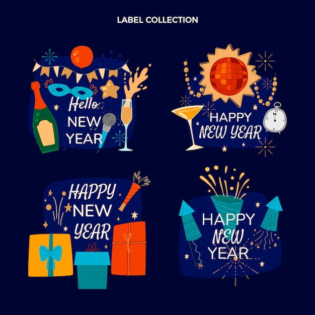 Hand drawn new year labels collection