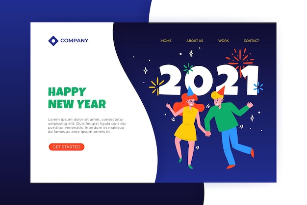 Hand drawn new year landing page template