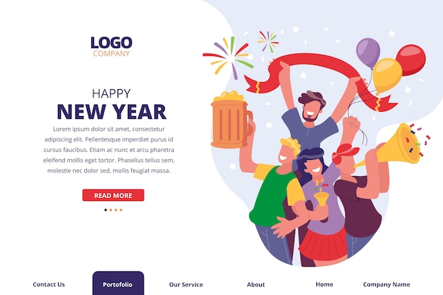 Hand drawn new year landing page template