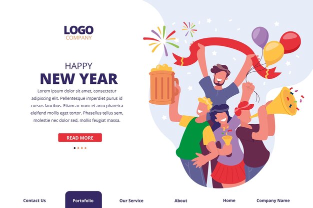 Hand drawn new year landing page template