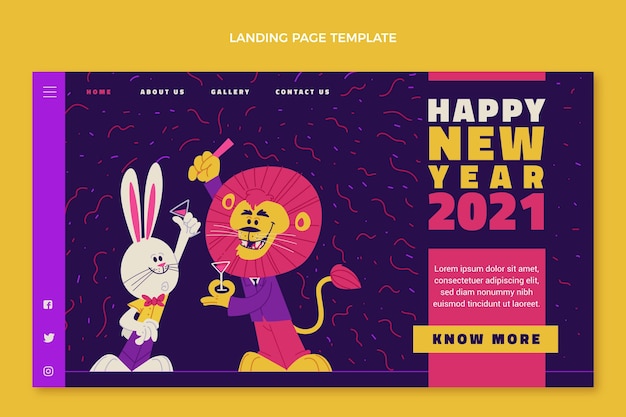 Hand drawn new year landing page template