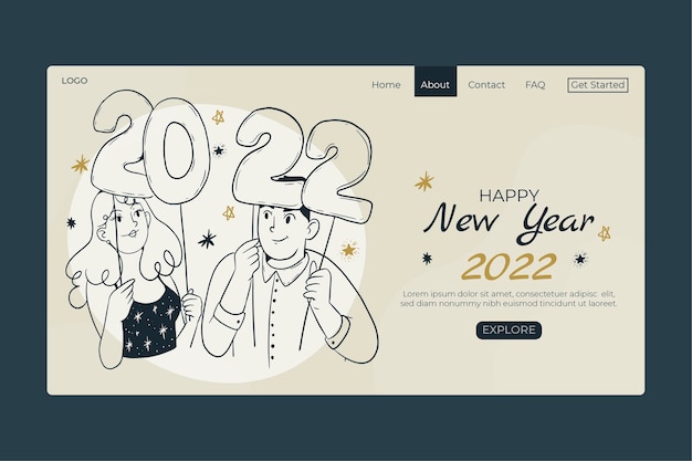 Hand drawn new year landing page template