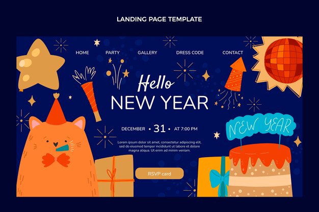 Hand drawn new year landing page template