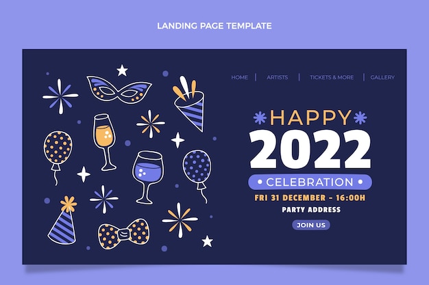 Hand drawn new year landing page template