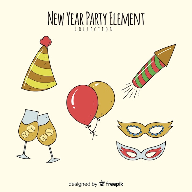 Free Vector hand drawn new year party element collection