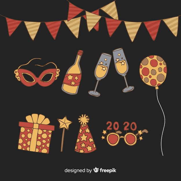 Free Vector hand drawn new year party element collection