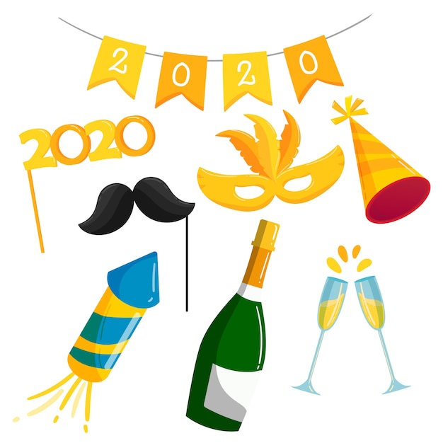 Free vector hand drawn new year party element collection