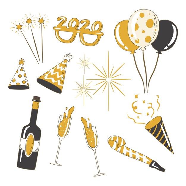 Hand drawn new year party element collection