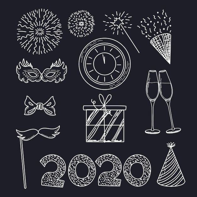 Hand drawn new year party element collection