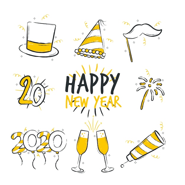 Hand drawn new year party element collection