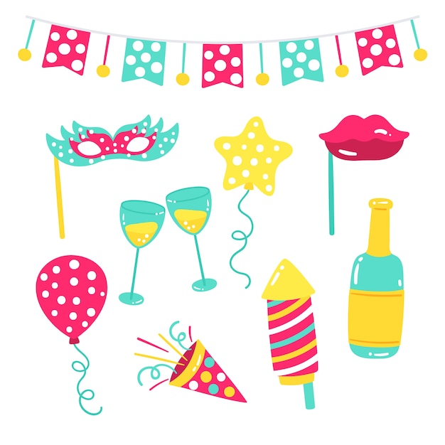 Free Vector hand drawn new year party element collection