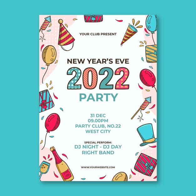 Hand drawn new year party flyer template