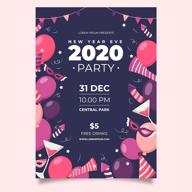 Hand drawn new year party poster template