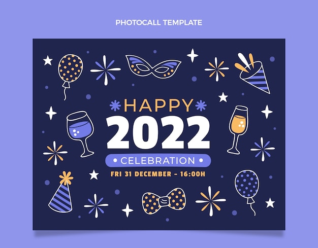 Hand drawn new year photocall template