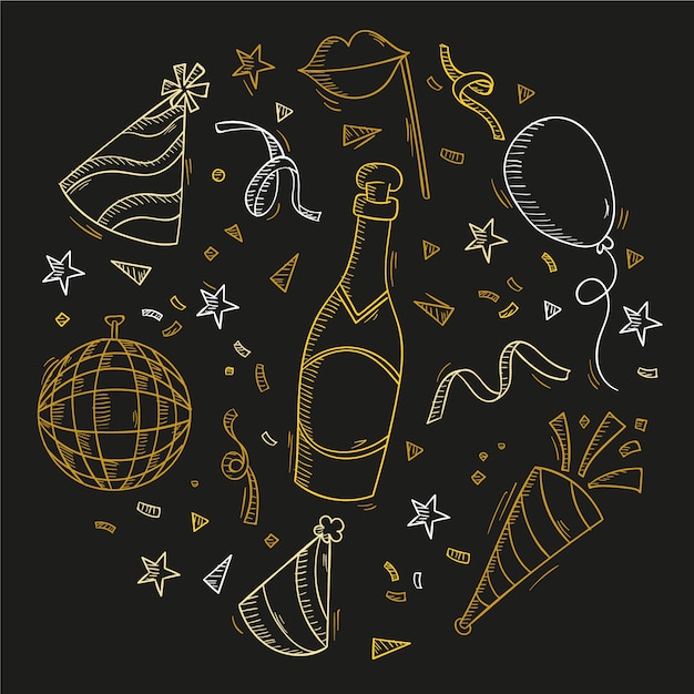 Hand drawn new year's eve elements collection