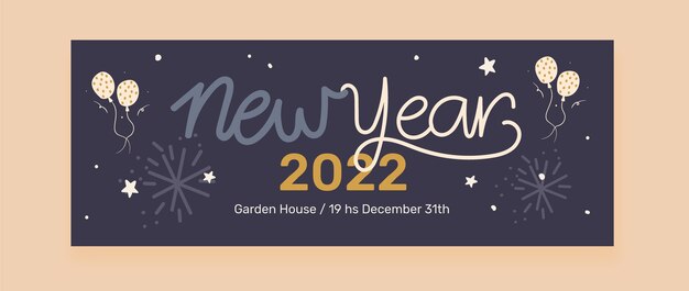 Hand drawn new year social media cover template