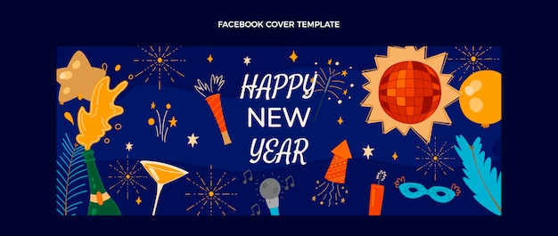 Hand drawn new year social media cover template