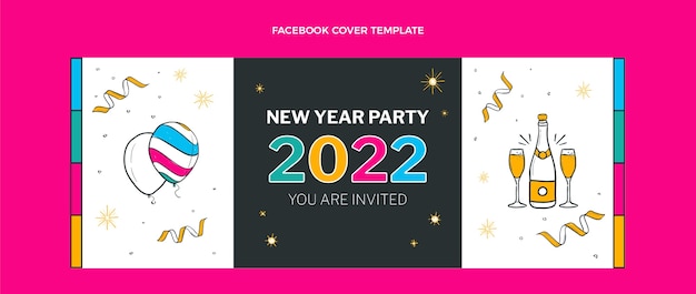 Free Vector hand drawn new year social media cover template