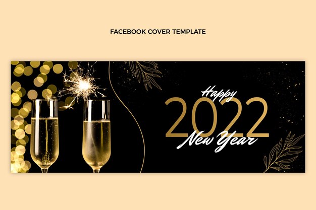 Hand drawn new year social media cover template