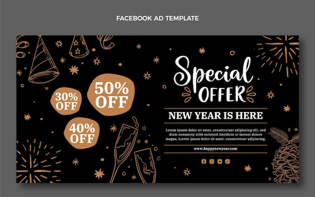 Hand drawn new year social media promo template