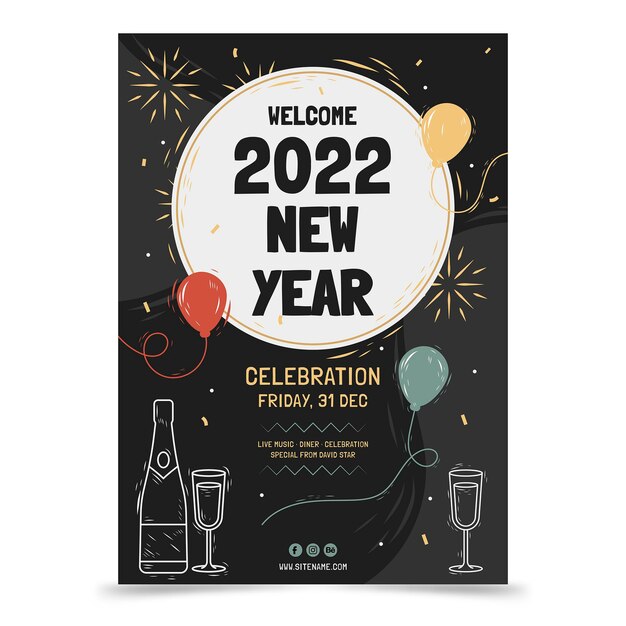 Hand drawn new year vertical poster template