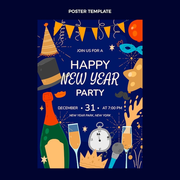 Hand drawn new year vertical poster template