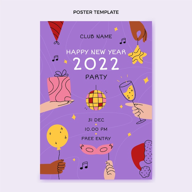 Hand drawn new year vertical poster template