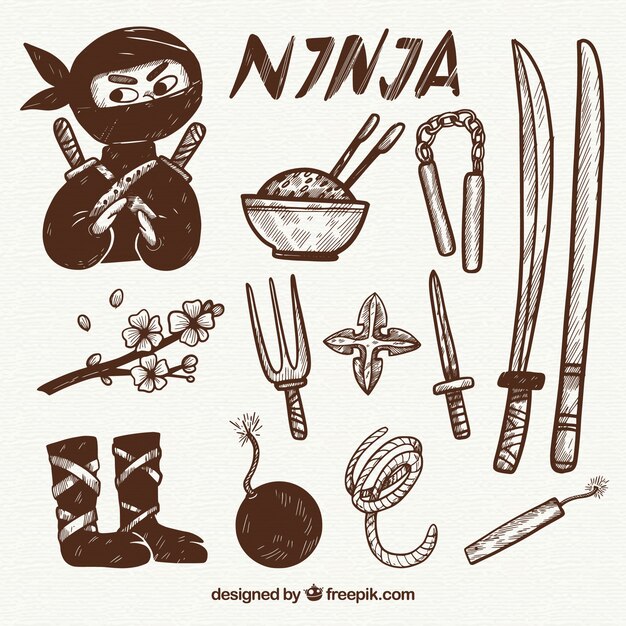 Hand drawn ninja element collection